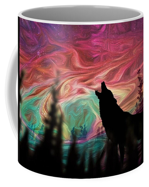 Aurora Borealis Coffee Mug featuring the digital art Call of the Wild by Mary Poliquin - Policain Creations