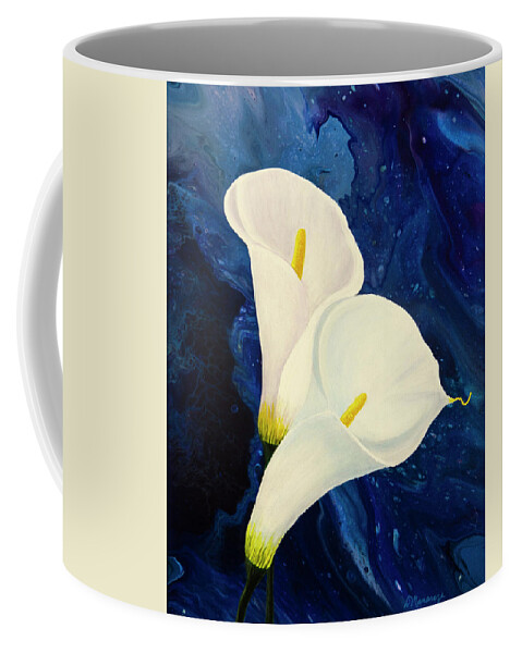 Lilies Coffee Mug featuring the painting Calla Lilies by Donna Manaraze