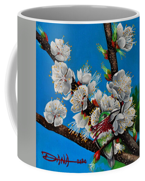 Birds Coffee Mug featuring the painting Calliope on Plum Blossoms by Dana Newman