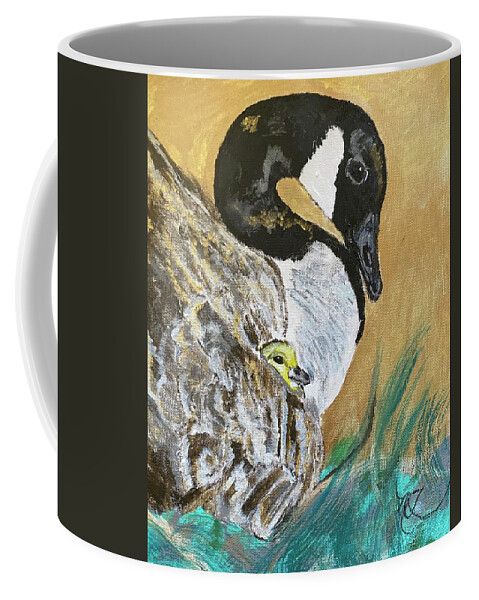 Goose Coffee Mug featuring the painting Canada Goose and Gosling by Melody Fowler