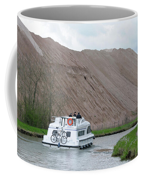 Transportation Coffee Mug featuring the photograph Canal boat on the Nivernais Canal running through the Picampoix quarry, Nievre, Burgundy, France by Kevin Oke