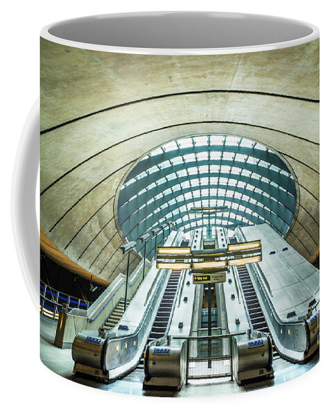 London Coffee Mug featuring the photograph Canary wharf underground station escalators, London, England by Neale And Judith Clark