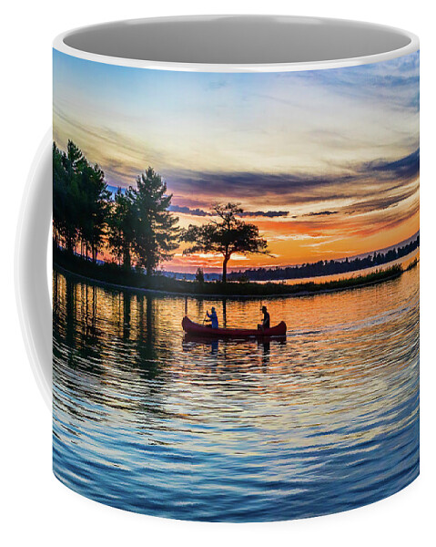 Higgins Lake Coffee Mug featuring the photograph Canoe at Sunset by Joe Holley