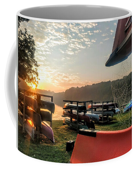  Coffee Mug featuring the photograph Canoes and Spiders at Dawn by Brad Nellis