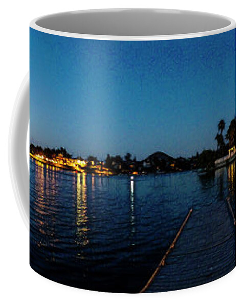  Coffee Mug featuring the digital art Canyon Lake Full Moon Sunset by Rhonda Strickland