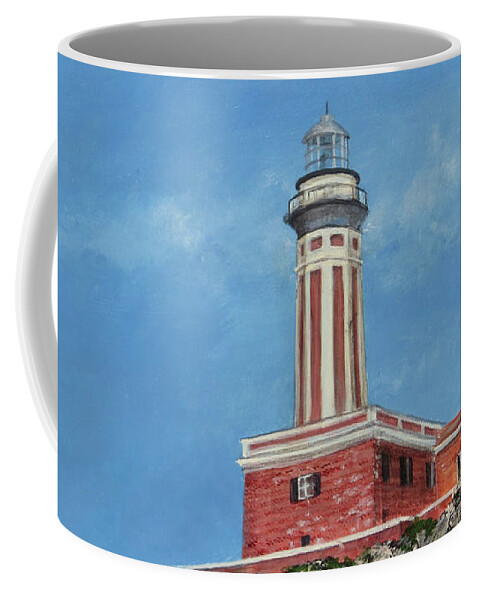 Capri Coffee Mug featuring the painting Capri Lighthouse by Zan Savage
