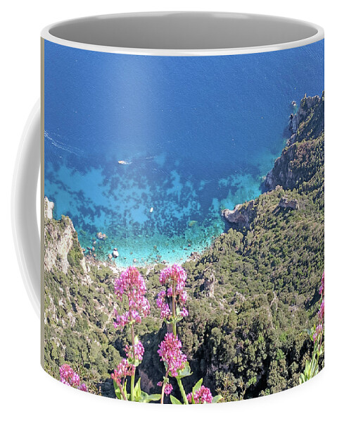 Capri Coffee Mug featuring the photograph Capri, sea and flowers by Yvonne Jasinski
