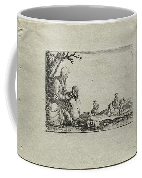 Antique Coffee Mug featuring the painting Caprices Seated Beggar Woman with Two Children c. 1642 Stefano Della Bella by MotionAge Designs