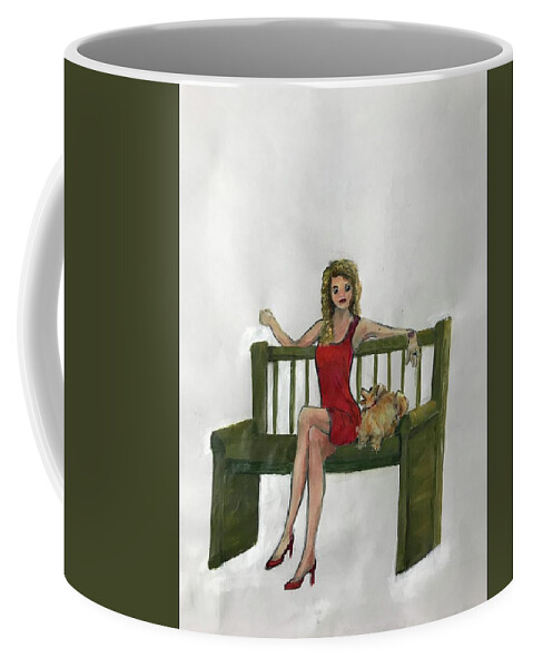Sitting On Bench Coffee Mug featuring the painting Captivating Lady 1 by Deborah Naves