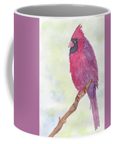 Birds Coffee Mug featuring the painting Cardinal Visiting by Anne Katzeff