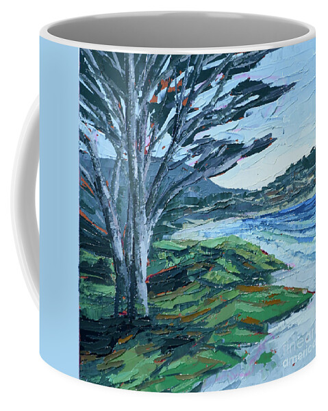 Monterey Coffee Mug featuring the painting Carmel Beach by PJ Kirk