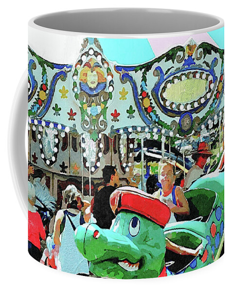 Carnival Coffee Mug featuring the mixed media Carnival Cars with Happy Children Watercolor by Shelli Fitzpatrick