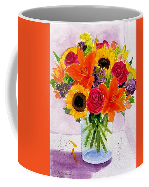Daylilies Coffee Mug featuring the painting Carols Vase by Ann Frederick