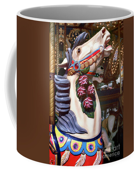 Carousel Coffee Mug featuring the photograph carousel horses prints - Horse with Purple Pine Cones by Sharon Hudson