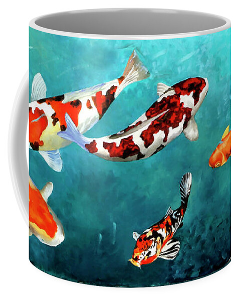Koi Coffee Mug featuring the painting Carpe A Colori by Guido Borelli