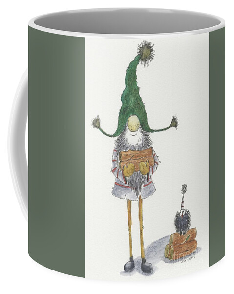 Gnome Coffee Mug featuring the painting Carrying wood by Eva Ason