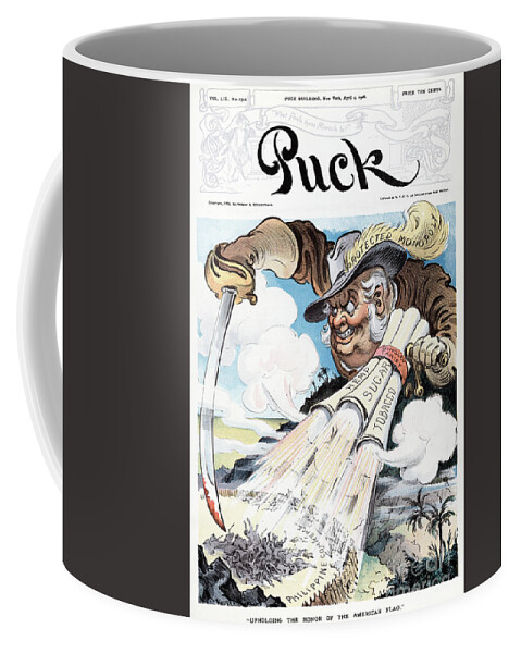 1906 Coffee Mug featuring the drawing Cartoon - Upholding the Honor of the American Flag, 1906 by Udo Keppler
