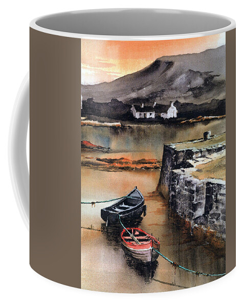 Galway Coffee Mug featuring the painting Cashel Pier, Connemara by Val Byrne