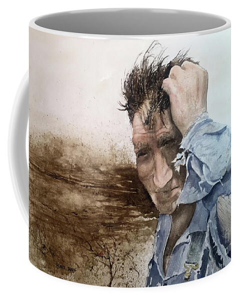 A Farmer Stands In A Field On A Windy Day. Coffee Mug featuring the painting Casual Friday by Monte Toon