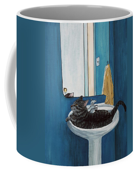 Malakhova Coffee Mug featuring the painting Cat in a Sink by Anastasiya Malakhova