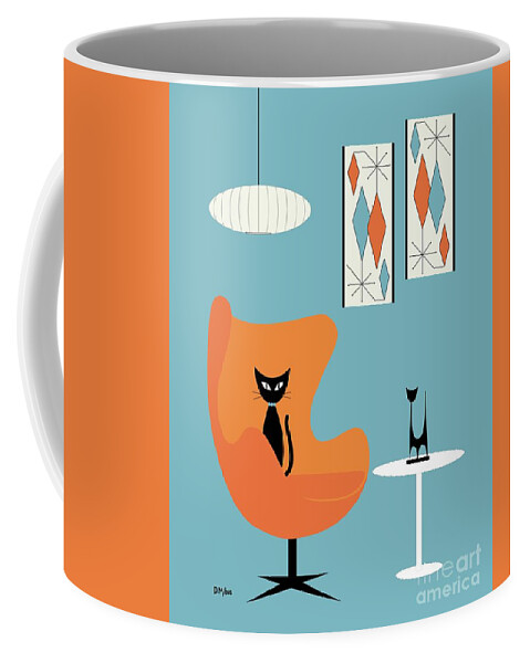 Mid Century Modern Coffee Mug featuring the digital art Cat in Turquoise Room by Donna Mibus