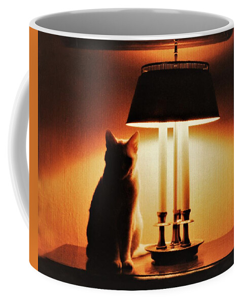 Cat Lamp Desk Light Shadow Coffee Mug featuring the photograph Cat Lamp by John Linnemeyer