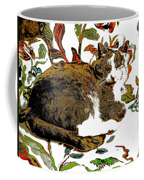Cat Coffee Mug featuring the photograph Cat On A Chair by Alida M Haslett