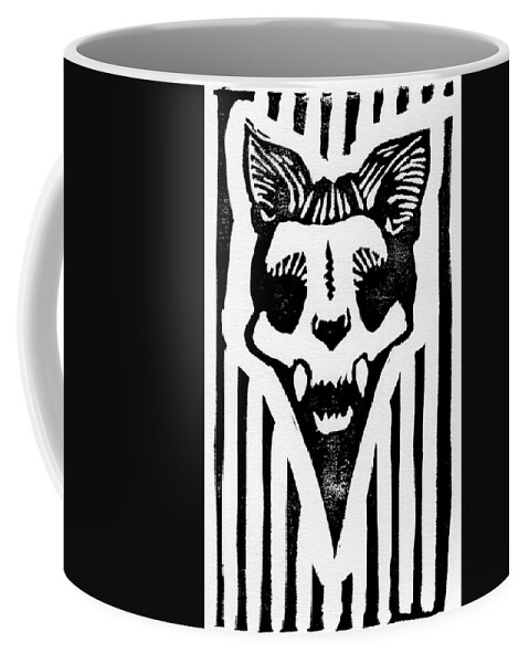 Lino Coffee Mug featuring the relief Cat Skull by Tiffany DiGiacomo