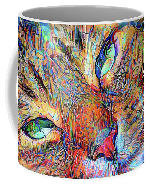 Cat Coffee Mug featuring the digital art Catou is watching by Elaine Berger
