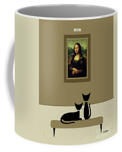 Cats Visit Art Museum Coffee Mug featuring the digital art Cats Admire the Mona Lisa by Donna Mibus