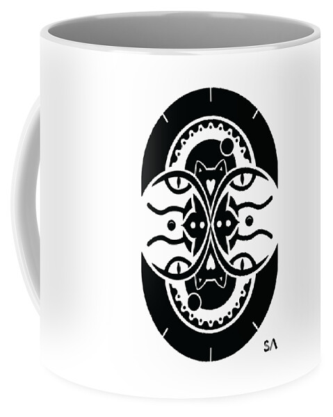 Black And White Coffee Mug featuring the digital art Cats by Silvio Ary Cavalcante