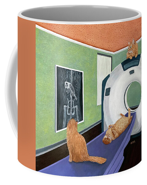 Cat Art Coffee Mug featuring the painting CAT Scan by Karen Zuk Rosenblatt