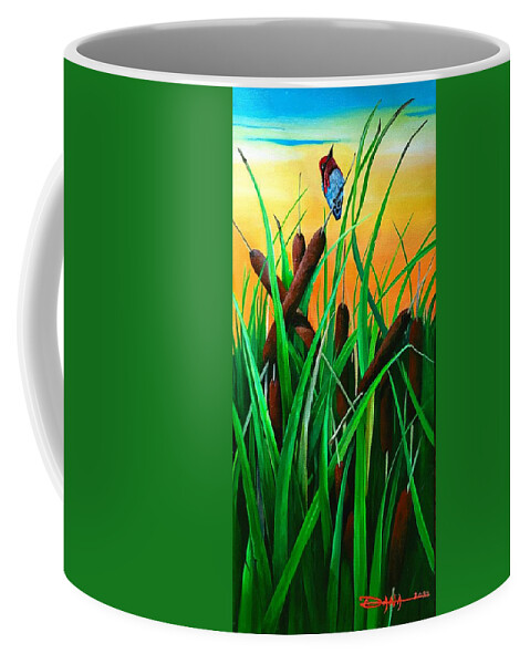 Birds Coffee Mug featuring the painting Cattails by Dana Newman