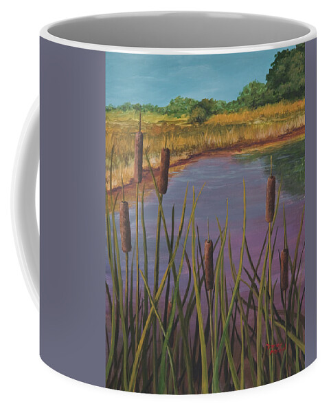 Landscape Coffee Mug featuring the painting Cattails by Darice Machel McGuire