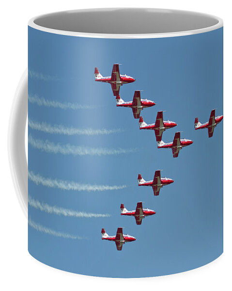 Jet Airplanes Coffee Mug featuring the photograph Canadian Snowbird formation by Elvira Butler