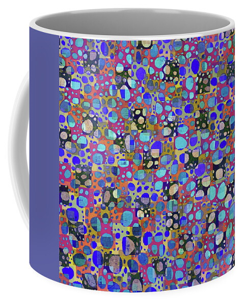 Multicolored Coffee Mug featuring the digital art CELLULAR Modern Abstract Circles and Squares Blue Multicolored by Lynnie Lang