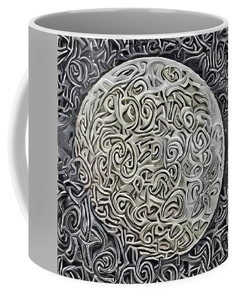 Digital Coffee Mug featuring the digital art Celtic Moon Black and White version by Cindy's Creative Corner