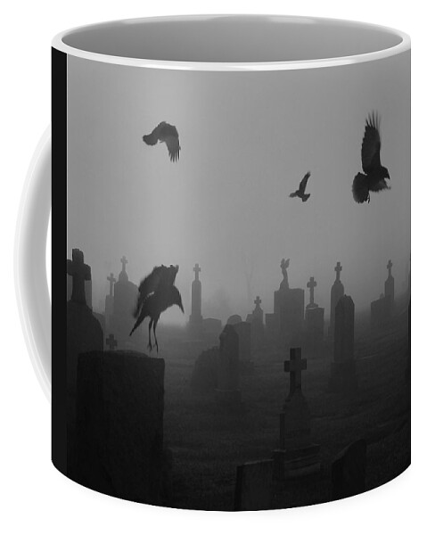 Black And White Coffee Mug featuring the photograph Cemetery Crows by Gothicrow Images