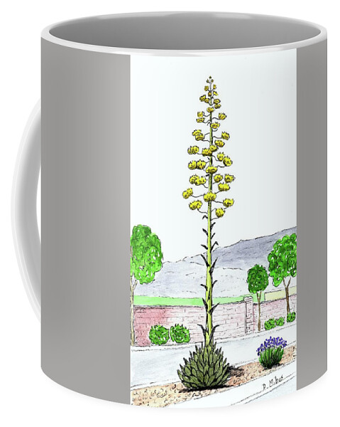 Watercolor And Ink Coffee Mug featuring the painting Century Plant by Donna Mibus