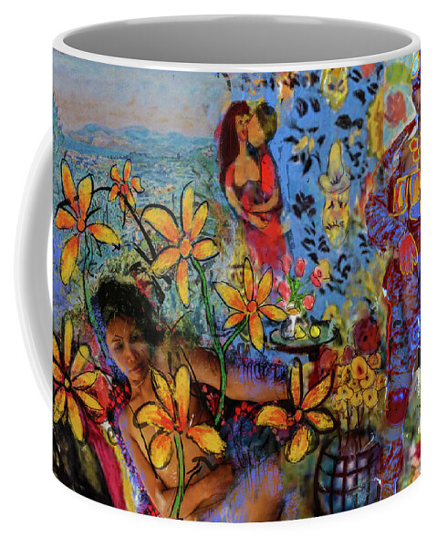 *db Coffee Mug featuring the painting Chagall, Bonnard, a naked lady, flowers and a soldier digital pa by Jeremy Holton