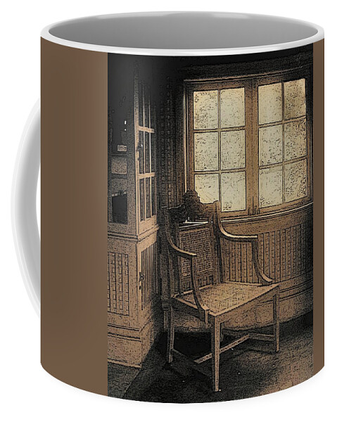 Chair Window Room B&w Sepia Coffee Mug featuring the photograph Chair Window2 by John Linnemeyer