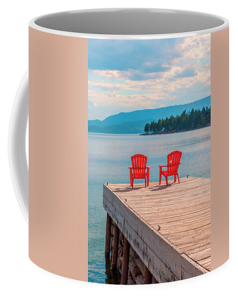 Red Coffee Mug featuring the photograph Chairs Waiting For You by Pamela Dunn-Parrish