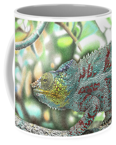 Chameleon Coffee Mug featuring the drawing Chameleon by Casey 'Remrov' Vormer