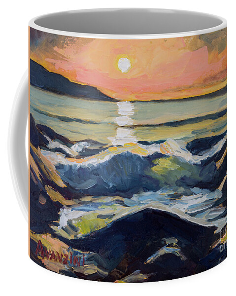 Sunlight Coffee Mug featuring the painting Chanteiro Beach Sunset Galicia Spain by Pablo Avanzini