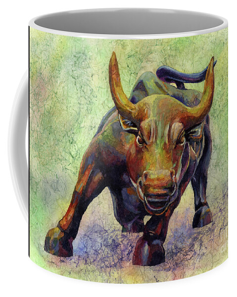 Charging Bull Coffee Mug featuring the painting Charging Bull by Hailey E Herrera