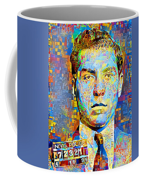 Wingsdomain Coffee Mug featuring the photograph Charles Lucky Luciano Mugshot in Contemporary Vibrant Color Motif 20200428 by Wingsdomain Art and Photography