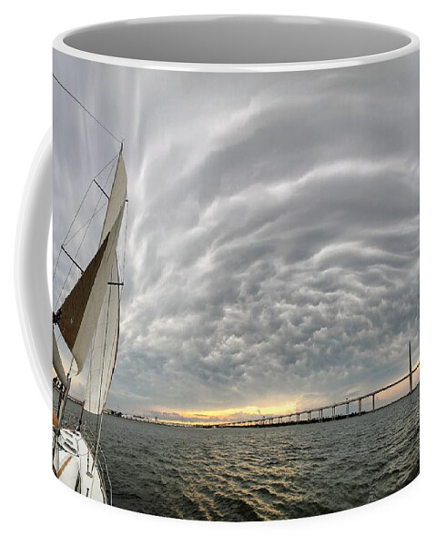 Charleston Storm Clouds Coffee Mug featuring the photograph Charleston Storm Clouds, Sailing, Ravanel Bridge by Dustin K Ryan