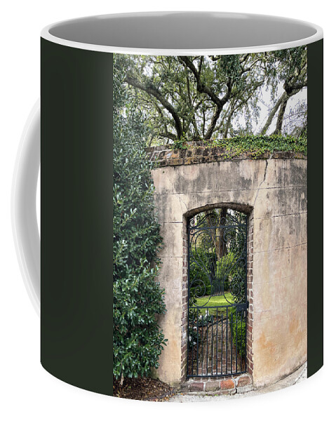 Charleston Coffee Mug featuring the photograph Charleston Wrought Iron Garden Gate, South Carolina by Dawna Moore Photography