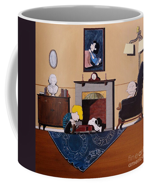 Peanuts Coffee Mug featuring the painting Charlie Brown Sitting in a Chair by John Lyes
