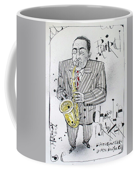  Coffee Mug featuring the drawing Charlie Parker by Phil Mckenney